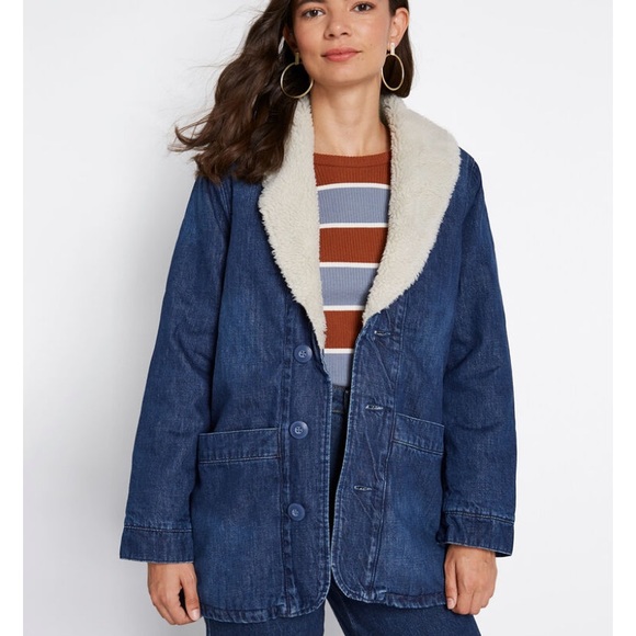 Rolla’s Denim Sherpa Peacoat Jacket